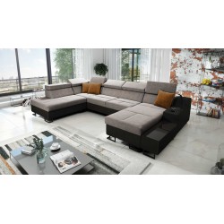 Luxus-Ecksofa in U-Form Avanti VI mit Schlaffunktion - Samt, Whisper 5 + schwarzes Kunstleder