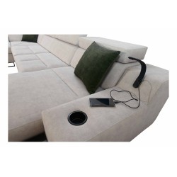 Luxury U-Shaped Corner Sofa Avanti VI with Sleeping Function - Velvet, Whisper 5 + Black Eco-leather