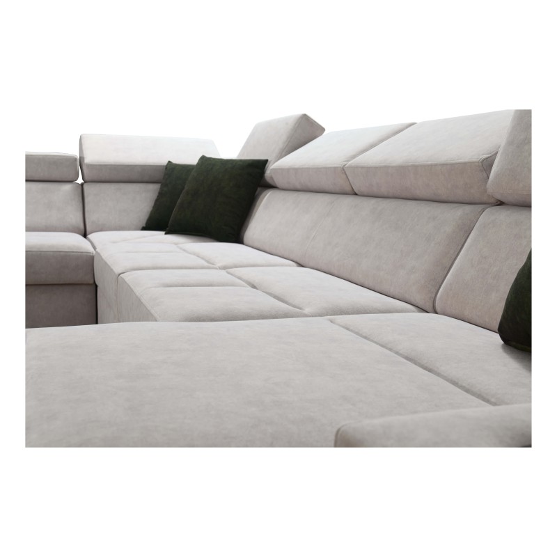 Luxury U-Shaped Corner Sofa Avanti VI with Sleeping Function - Velvet, Whisper 5 + Black Eco-leather