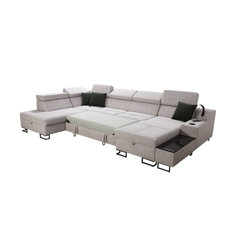 Luxury U-Shaped Corner Sofa Avanti VI with Sleeping Function - Velvet, Whisper 5 + Black Eco-leather