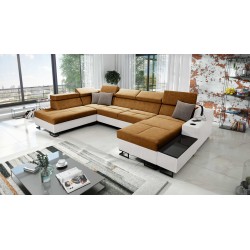 Luxuriöses U-förmiges Sofa Avanti VI mit Schlaffunktion - Samt, Whisper 9 + Ökoleder