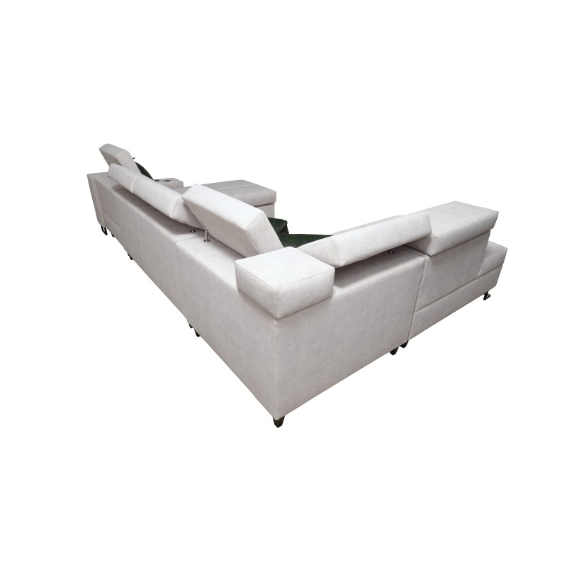 Sofá Esquinero de Lujo en Forma de U Avanti VI con Función de Cama - Terciopelo, Whisper 9 + Ecocuero