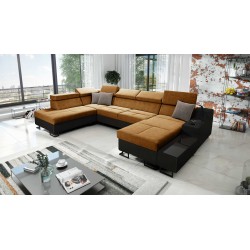 Luxus-Ecksofa in U-Form Avanti VI mit Schlaffunktion - Samt, Whisper 9 + schwarzes Kunstleder