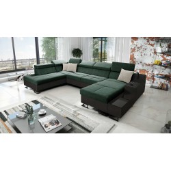 Luxus-Ecksofa in U-Form Avanti VI mit Schlaffunktion - Samt, Whisper 11 + schwarzes Ecoskin