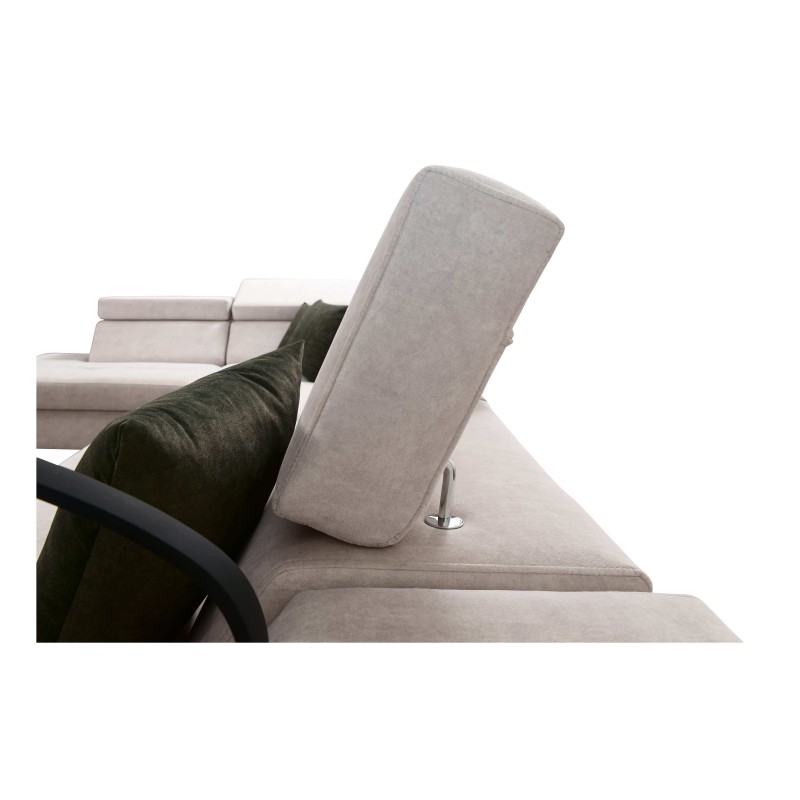 Luxury U-Shaped Corner Sofa Avanti VI with Sleeping Function - Velvet, Whisper 11 + Black Eco-Leather