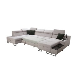 Luxury U-Shaped Avanti VI Corner Sofa with Sleeping Function - Velvet, Whisper 11 + Eco-leather
