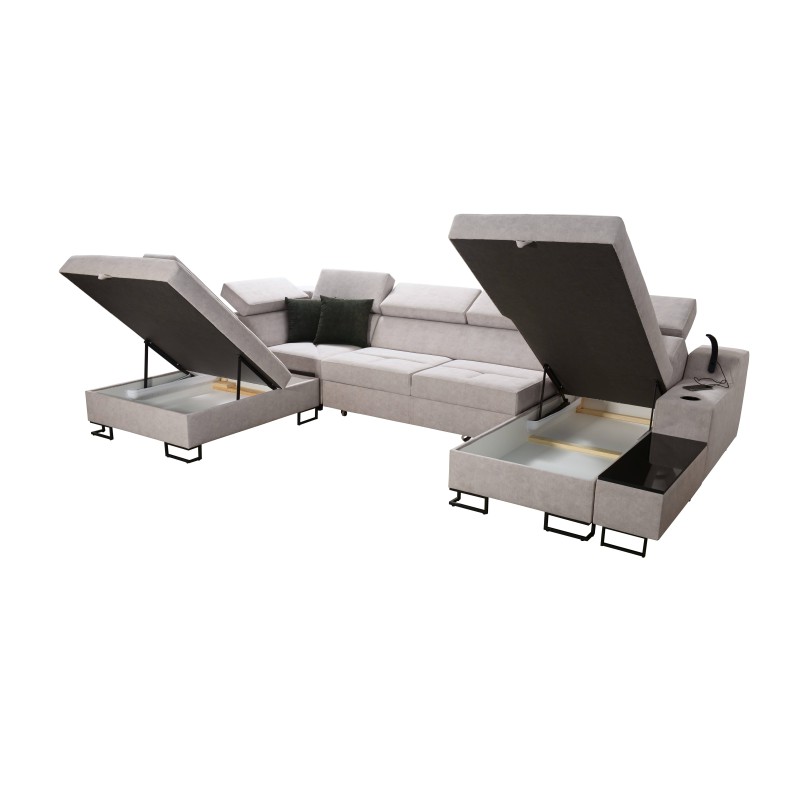 Luxury U-Shaped Avanti VI Corner Sofa with Sleeping Function - Velvet, Whisper 11 + Eco-leather