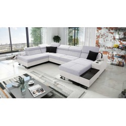 Luxus-Ecksofa in U-Form Avanti VI mit Schlaffunktion - Velours, Sawana 84 + Kunstleder