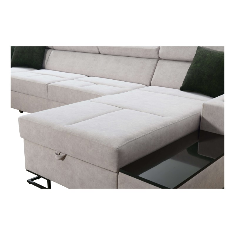 Luxus-Ecksofa in U-Form Avanti VI mit Schlaffunktion - Velours, Sawana 84 + Kunstleder