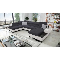 Luxus-Ecksofa in U-Form Avanti VI mit Schlaffunktion - Samt, Sawana 96 + Kunstleder