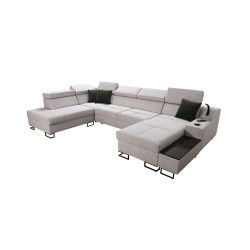 Luxury U-Shaped Corner Sofa Avanti VI with Sleeping Function - Velvet, Sawana 96 + Eco-leather