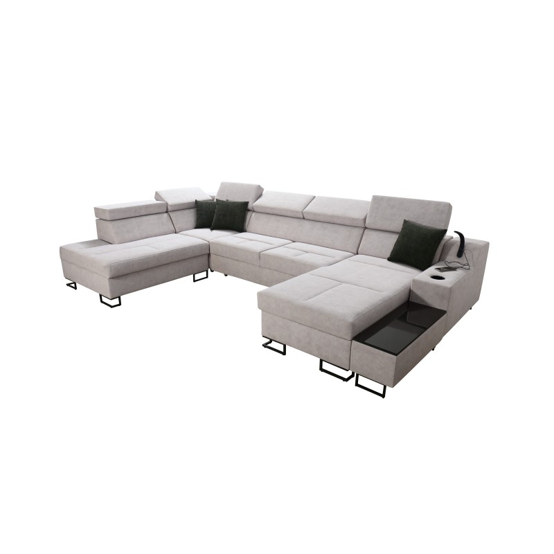 Luxus-Ecksofa in U-Form Avanti VI mit Schlaffunktion - Samt, Sawana 96 + Kunstleder