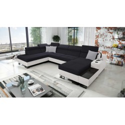 Sofá Esquinero de Lujo en Forma de U Avanti VI con Función de Cama - Terciopelo, Sawana 14 + Ecocuero