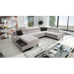 Luxury U-Shaped Corner Sofa Avanti VI with Sleeping Function - Velvet, Whisper 16