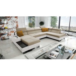 Luxus-Ecksofa in U-Form Avanti VI mit Schlaffunktion - Samt, Whisper 3 + Kunstleder