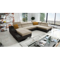 Luxus-Ecksofa in U-Form Avanti VI mit Schlaffunktion - Samt, Whisper 3 + schwarzes Kunstleder