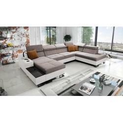 Luxus-Ecksofa in U-Form Avanti VI mit Schlaffunktion - Velours, Whisper 5 + Kunstleder