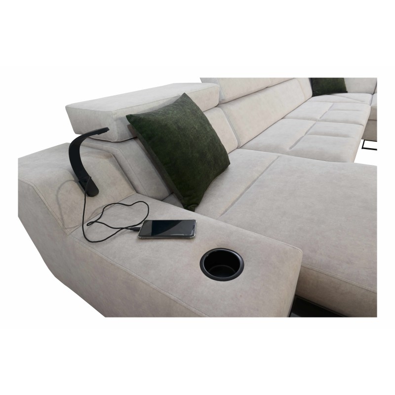 Luxury U-Shaped Corner Sofa Avanti VI with Sleeping Function - Velvet, Whisper 5 + Eco-Leather