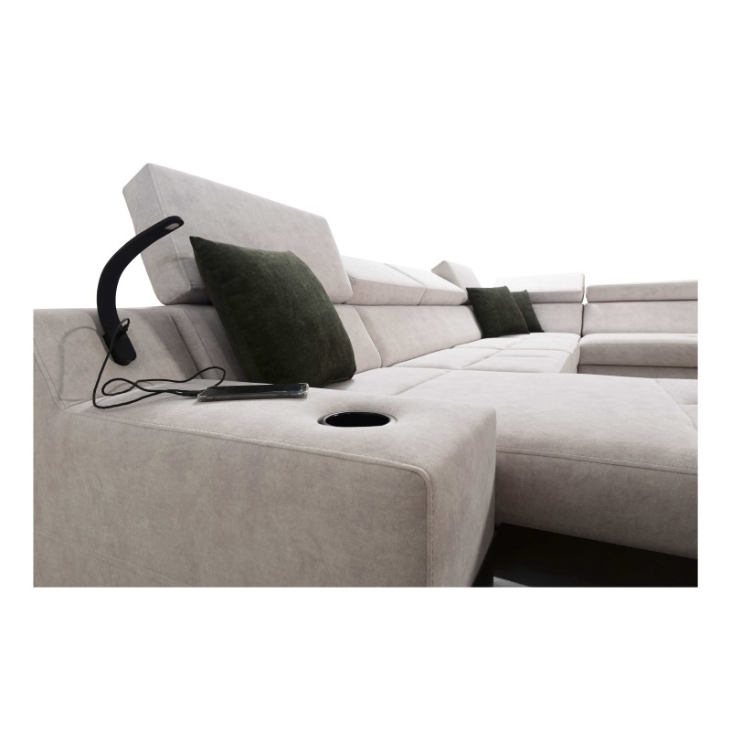 Luxus-Ecksofa in U-Form Avanti VI mit Schlaffunktion - Velours, Whisper 5 + Kunstleder