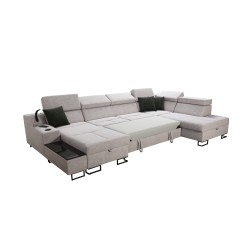 Luxus-Ecksofa in U-Form Avanti VI mit Schlaffunktion - Velours, Whisper 5 + Kunstleder