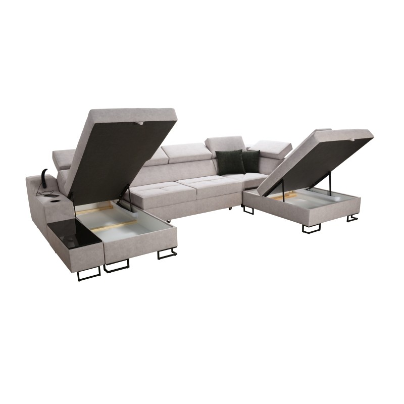 Luxus-Ecksofa in U-Form Avanti VI mit Schlaffunktion - Velours, Whisper 5 + Kunstleder
