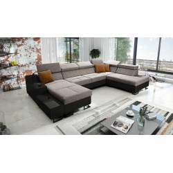 Luxus-Ecksofa in U-Form Avanti VI mit Schlaffunktion - Samt, Whisper 5 + schwarzes Kunstleder