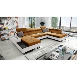 Luxury U-Shaped Corner Sofa Avanti VI with Sleeping Function - Velvet, Whisper 9 + Eco-leather
