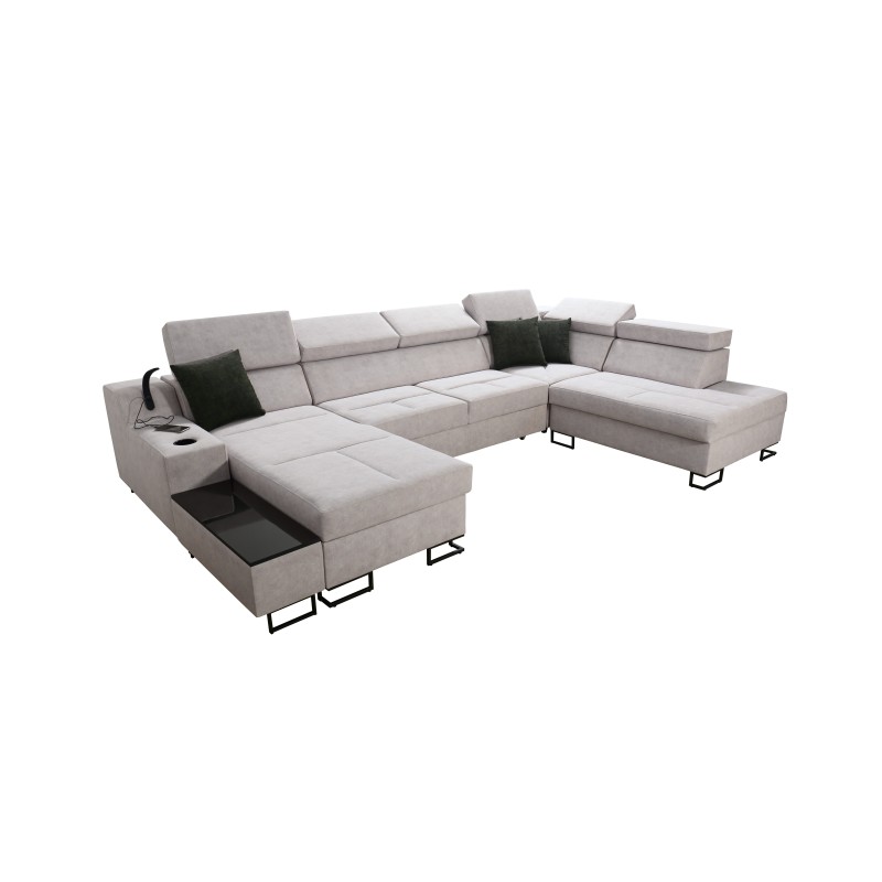 Luxus-Ecksofa in U-Form Avanti VI mit Schlaffunktion - Samt, Whisper 9 + schwarzes Kunstleder