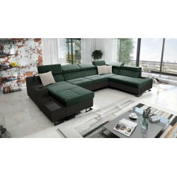 Luxus-Ecksofa in U-Form Avanti VI mit Schlaffunktion - Samt, Whisper 11 + schwarzes Ecoskin