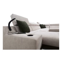 Sofá Esquinero de Lujo en Forma de U Avanti VI con Función para Dormir - Terciopelo, Whisper 11 + Eco-cuero negro