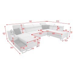 Luxus-Ecksofa in U-Form Avanti VI mit Schlaffunktion - Samt, Whisper 11 + schwarzes Ecoskin