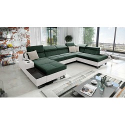 Sofá Esquinero de Lujo en Forma de U Avanti VI con Función de Cama - Terciopelo, Whisper 11 + Eco-cuero