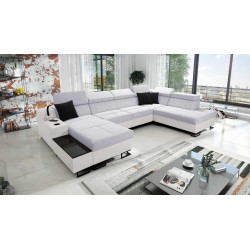 Luxus-Ecksofa in U-Form Avanti VI mit Schlaffunktion - Velours, Sawana 84 + Kunstleder