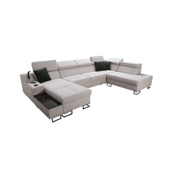 Luxury U-Shaped Corner Sofa Avanti VI with Sleeping Function - Velvet, Sawana 84 + Eco-leather