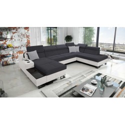 Luxus-Ecksofa in U-Form Avanti VI mit Schlaffunktion - Samt, Sawana 96 + Kunstleder