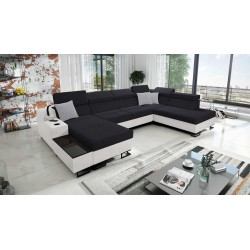 Luxus-Ecksofa in U-Form Avanti VI mit Schlaffunktion - Velours, Sawana 14 + Kunstleder