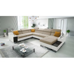 Sofá Esquinero U Avanti VIII con función de cama y lámpara con USB - Terciopelo, Whisper 3 + Eco-cuero - ¡Compruébalo!