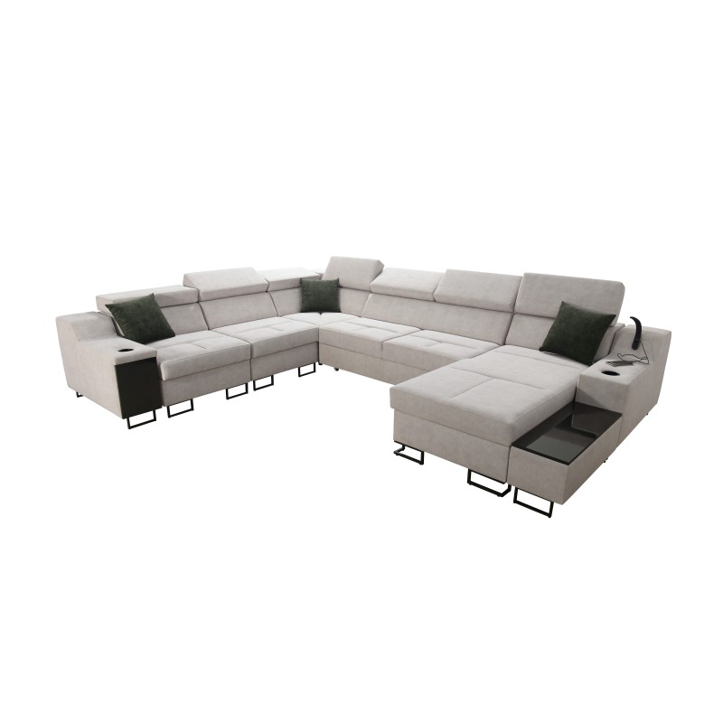 U Avanti VIII corner sofa with sleeping function and USB lamp - Velvet, Whisper 3 + Eco-leather - Check it out!