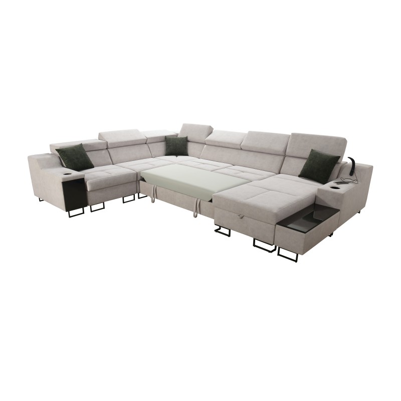 U Avanti VIII corner sofa with sleeping function and USB lamp - Velvet, Whisper 3 + Eco-leather - Check it out!