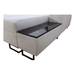 Sofá esquinero en forma de U Avanti VIII con función de cama y lámpara con USB - Terciopelo, Whisper 3 + Cuero ecológico negro -