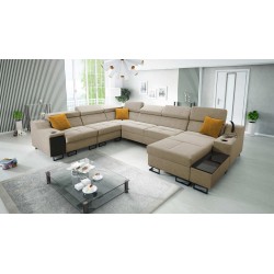Avanti VIII U-shaped sofa with sleeping function and USB lamp - Velvet, Whisper 3 - Check it out!