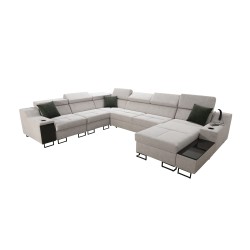 Avanti VIII U-Shaped Sofa with Sleeping Function and USB Lamp - Velvet, Whisper 5 + Black Eco-Leather - Check it out!