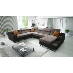 Avanti VIII U-Shaped Sofa with Sleeping Function and USB Lamp - Velvet, Whisper 5 + Black Eco-Leather - Check it out!
