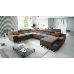 Ecksofa U Avanti VIII mit Schlaffunktion und USB-Lampe - Samt, Whisper 5 - Prüfen Sie es!