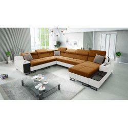 Avanti VIII U-Shaped Sofa with Sleeping Function and USB Lamp - Velvet, Whisper 9 + Eco-Leather - Check it out!