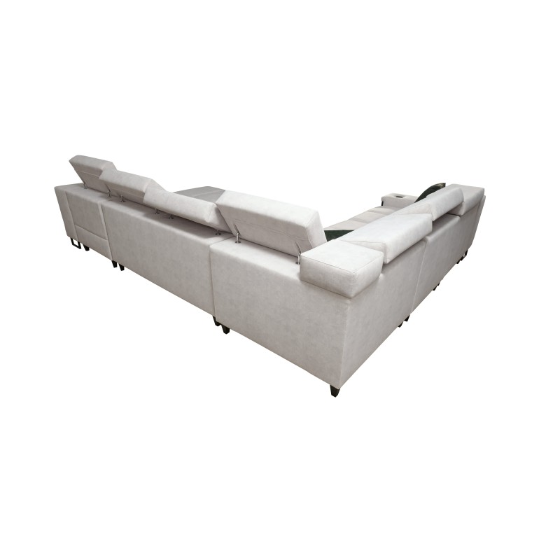 Sofá esquinero en forma de U Avanti VIII con función de cama y lámpara con USB - Terciopelo, Whisper 9 + Eco-cuero - ¡Compruébal