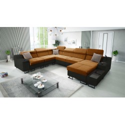 Avanti VIII U-shaped sectional with sleeping function and USB lamp - Velvet, Whisper 9 + Black Eco-leather - Check it out!