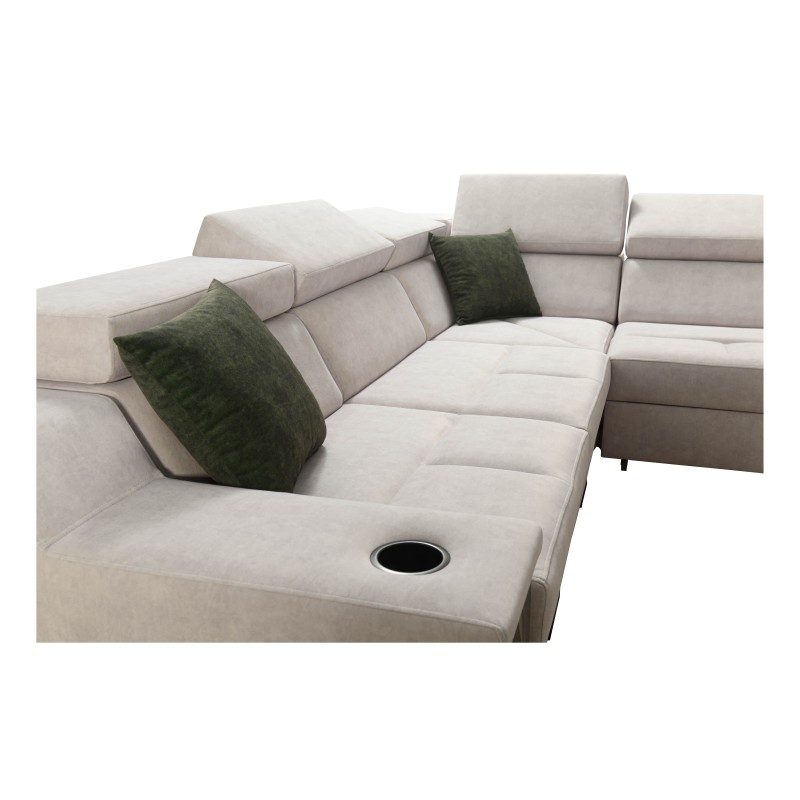 Sofá de esquina en forma de U Avanti VIII con función de cama y lámpara con USB - Terciopelo, Whisper 9 - ¡Compruébalo!