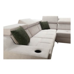 Sofá esquinero en forma de U Avanti VIII con función de cama y lámpara con USB - Terciopelo, Whisper 11 + Ecopiel negra - ¡Compr