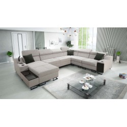 Ecksofa U Avanti VIII mit Schlaffunktion und USB-Lampe - Velours, Whisper 16 - Überprüfen!